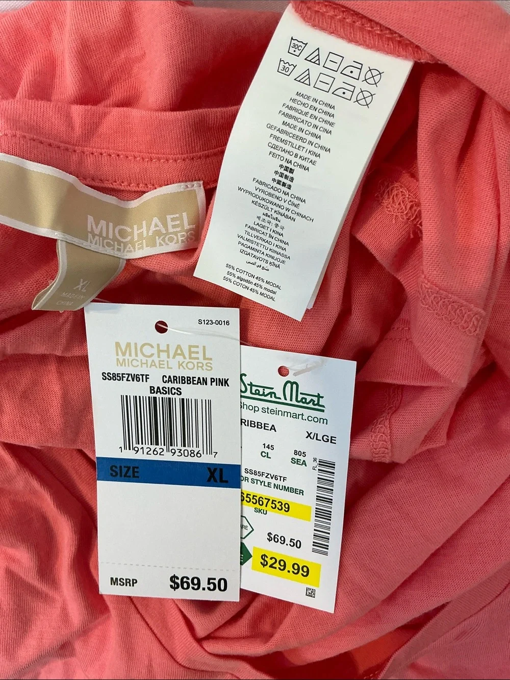 Michael Kors Coral Short Sleeve Tee with Gold MK Emblem Women's Size XL